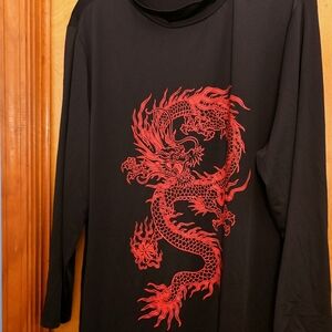 Black Long Sleeve Dress with Red Dragon Design